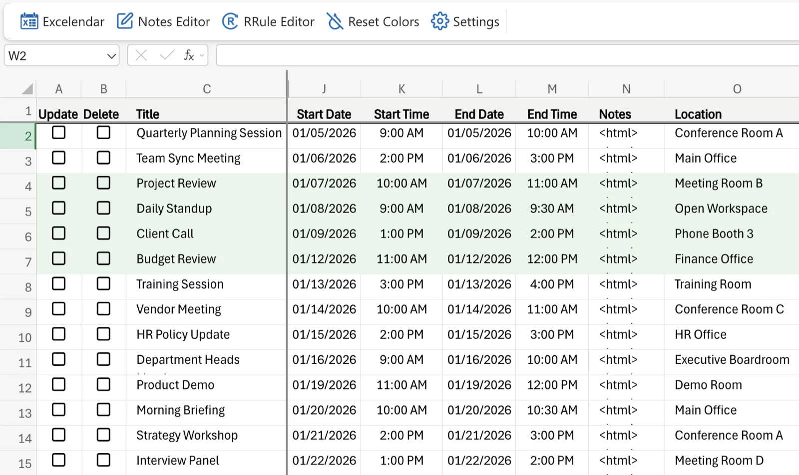Excelendar Excel Add-in
